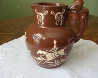 vintage Langley Ware England de Lovatt petit pichet RARE design antique ~ scène de chasse chevaux