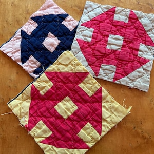 3 Vintage Prairie Cutter Quilt Small Pieces ~ slow stitch ~ journal ~ sewing