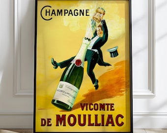 Vicomte de Moulliac Poster: French Champagne Ad, Vintage Bar Wall Art