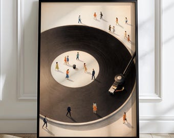 Vinyl Record Poster: Mini Figure Scene, Modern Music Wall Art