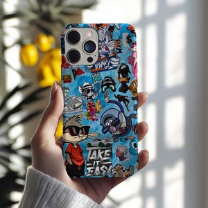 Retro Cartoon Mashup iPhone Case - Funny Pop Art Sticker Collage, Street Style Comic Vibe Phone Cover