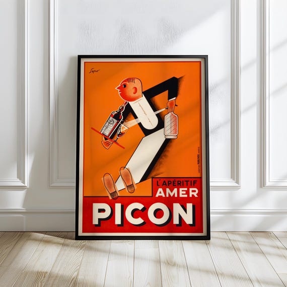 Amer Picon Vintage French Aperitif Poster: Art Deco Orange Cocktail Bar Art