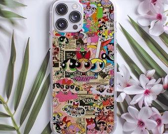 Powerpuff Girls Collage Phone Case, Cute Anime Inspired iPhone Cover, Cartoon Character Samsung Galaxy Case, Girly Kawaii Protective Phone