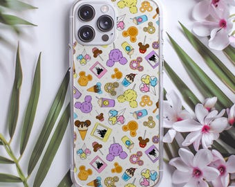 Disney Snacks Clear Phone Case – Cute Mickey & Minnie Treats Design for iPhone 16/15/14/13/12/11 Pro Max and Samsung Galaxy S24/S23/S22/S21