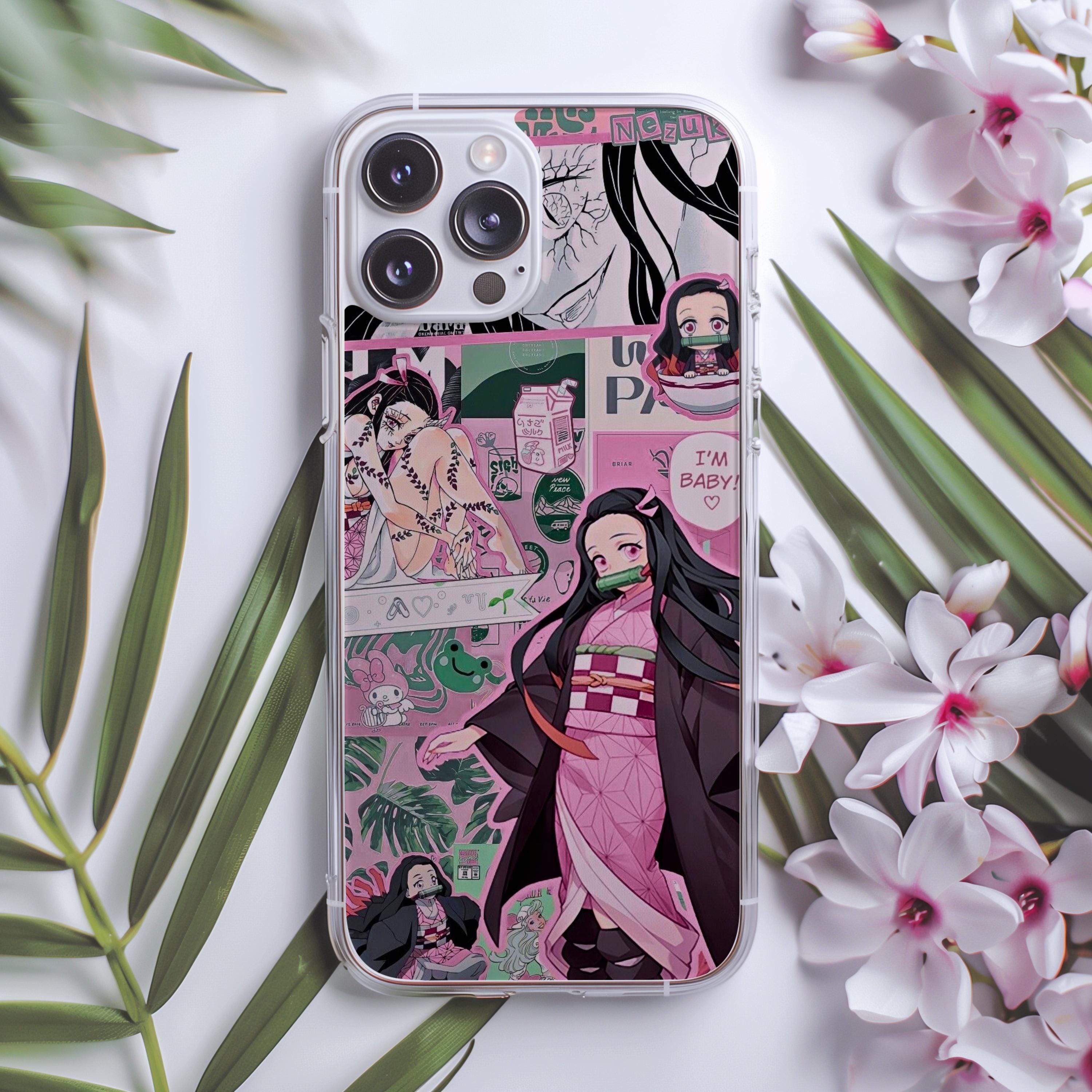 Nezuko Kamado Demon Slayer Phone Case for iPhone 16 15 14 13 12 11 Pro and Galaxy S25 S23 S22 S21 S10 Soft Flexi Pink Anime Aesthetic Cover