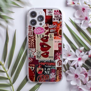 Dr Pepper Phone Case, Aesthetic Collage Pop Drink Girly Gift Coquette Bows, Clear Cases, Protective Cover, Transparent Phone Case, Cute