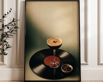 Espresso Martini Poster: Vinyl Record Tray, Coffee Cocktail Bar Wall Art
