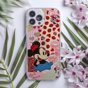Custodia per telefono Minnie Mouse / Custodia per iPhone con simpatici cartoni animati / Design con cuori rossi e coccinella / Cover trasparente con estetica kawaii / Regalo per i fan Disney