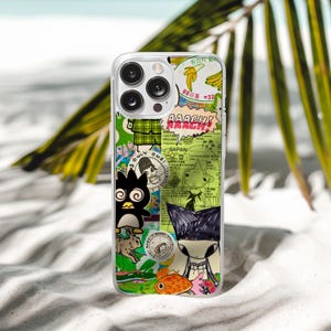 Etui Kawaii Sticker Collage Clear - Kolorowa, estetyczna obudowa w stylu Japonii - Uroczy futerał na telefon z kreskówkową grafiką - Wyjątkowy prezent dla miłośników anime i pop-artu