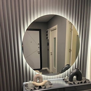 Circle Bathroom Led Mirror - Wall Aesthetic Decor Mirror - Round Bedroom Mirror - Wall Hanging Light Mirror -  Modern Illuminated LED Mirror