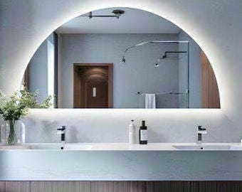 Espejo LED de media luna hecho a mano: decoración de pared para baño iluminada