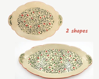 Handmade Ceramic Serving Platter: Retro Calico Pattern, Tangelo Glaze