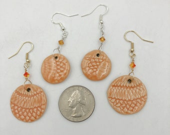 Peach colored ceramic earrings in 2 sizes with gold filled or sterling wires - gift box included