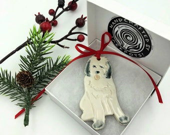 Shaggy Dog Ceramic Christmas Ornaments, Cockapoo, Golden Doodle,  Gift Box Included, Xmas Holiday Decoration, Christmas Tree,