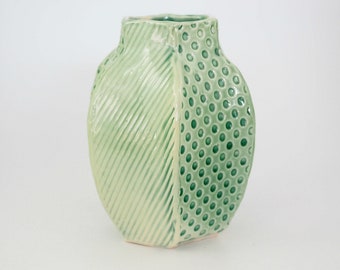 Textured Vase - Ginger Jar - Handmade Ceramic Flower Vase - Jade Green - Handbuilt Pottery - Posy Pot - Stoneware Vase