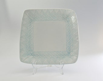 Lace Texture Ceramic Dinner Plate: Handmade Celadon Stoneware