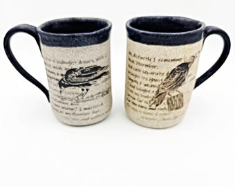 Edgar Allan Poe Raven Stoneware Coffee Mug - Black Satin Glaze