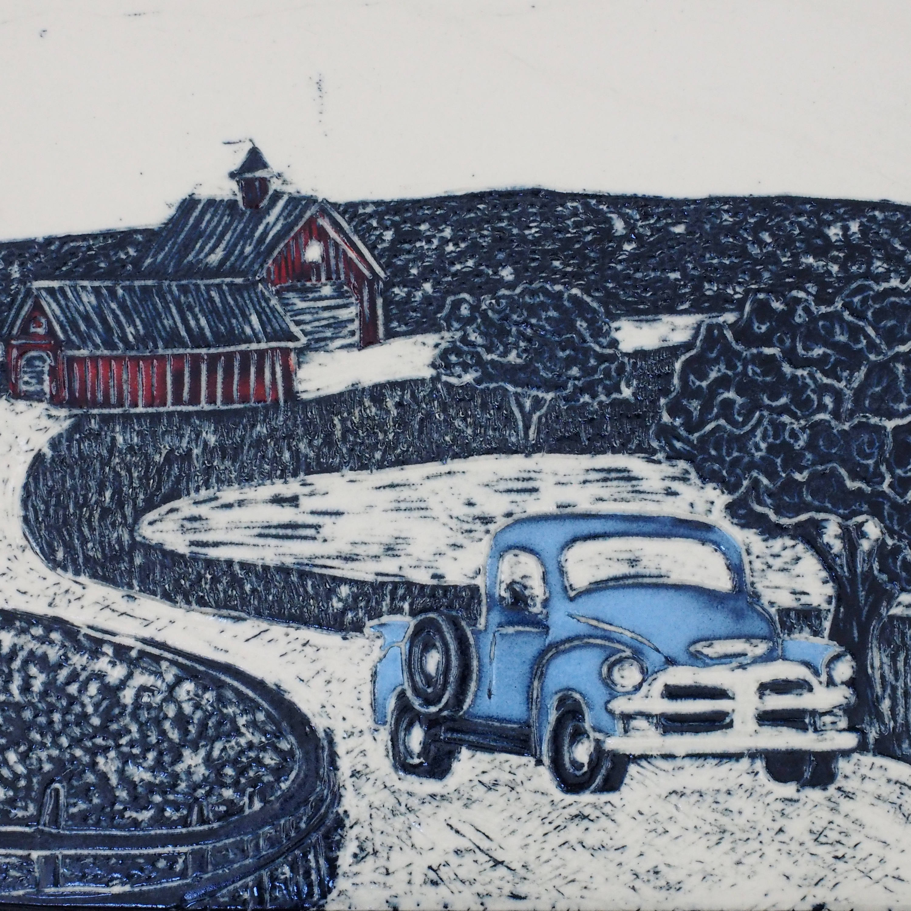 Country living wall art of an old Chevy truck and a red barn Etsy