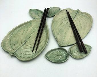 Leaf shaped sushi for 2, complete set, or individual pieces. 2 shades of Green
