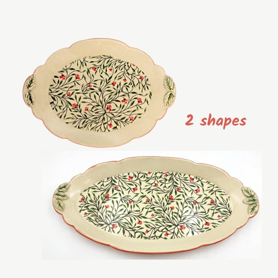 Handmade Ceramic Serving Platter: Retro Calico Pattern, Tangelo Glaze