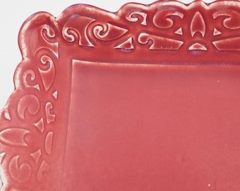 Handmade Ruby Red Ceramic Plate: Sushi, Tapas, Salad