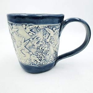 Handmade Hummingbird Mug: Slab-Built Stoneware Coffee Cup