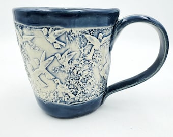 Handmade Hummingbird Mug: Slab-Built Stoneware Coffee Cup