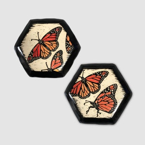 Hand painted Monarch Butterflies, 3D hexagonal ceramic wall tiles, choose from two views.