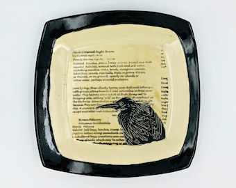 Black Crowned Night Heron Sgraffito Carved Ceramic Art Platter