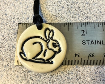 Ceramic bunny pendant (3 colors) with satin rattail cord, finished with hook and loop metal clasp, gift box included