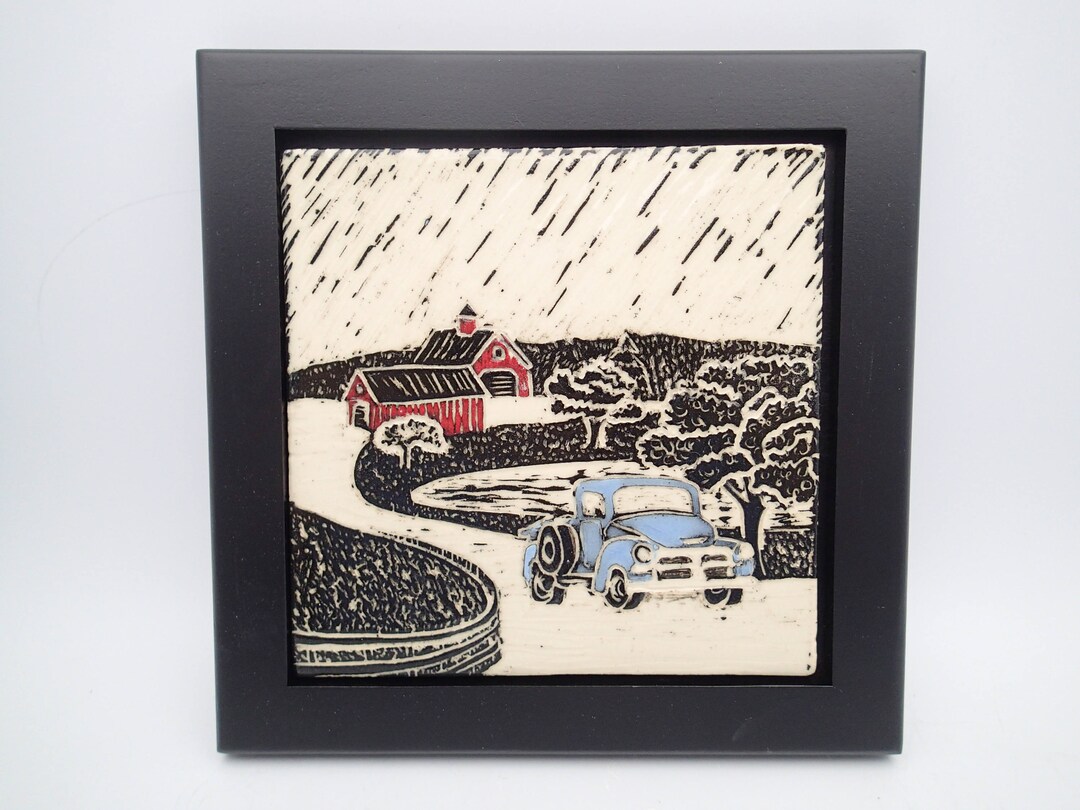 Country Living Wall Art of an Old Chevy Truck and a Red Barn Etsy New