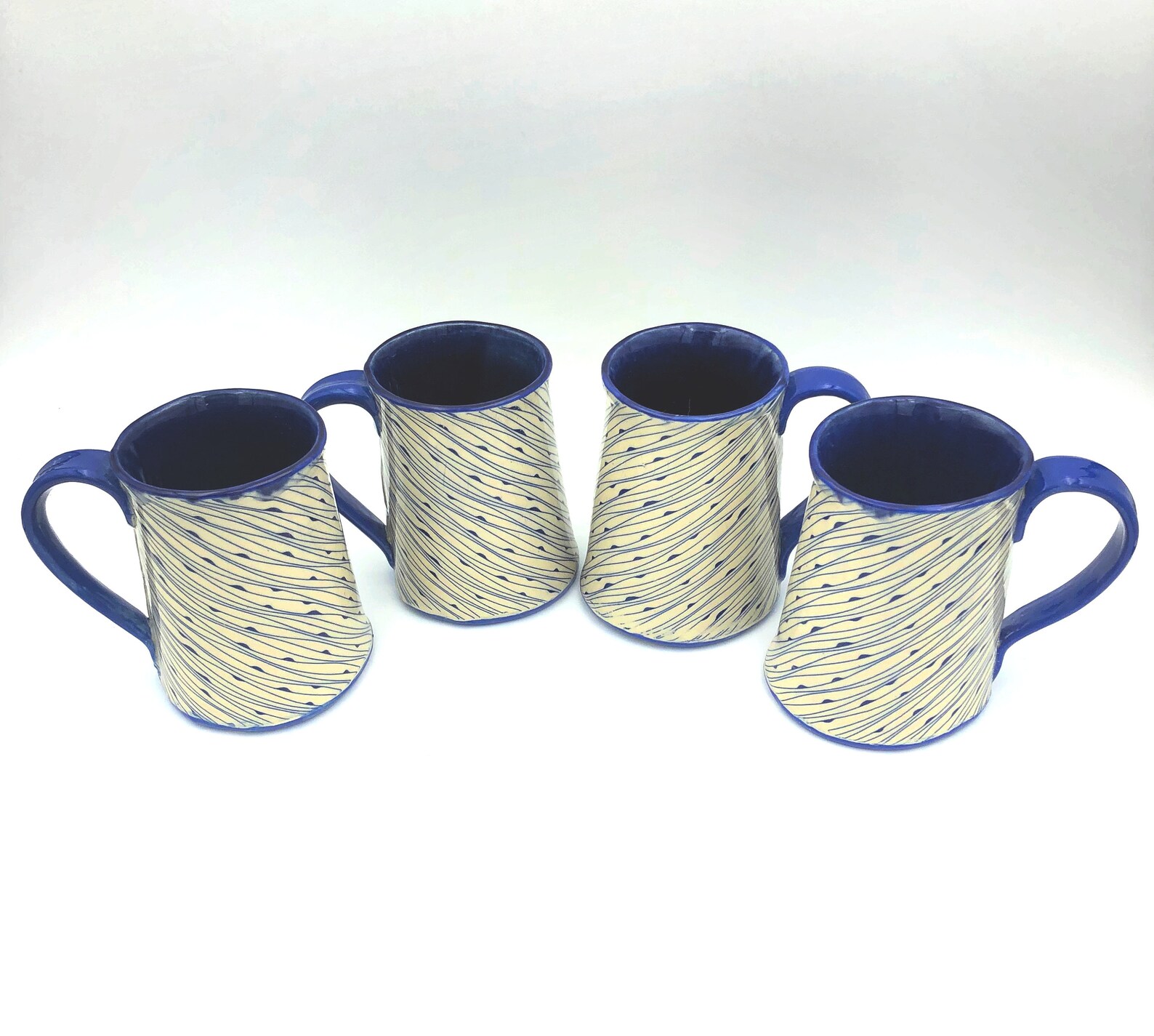 Handmade Ceramic Coffee Cup With Blue Diagonal Design Etsy