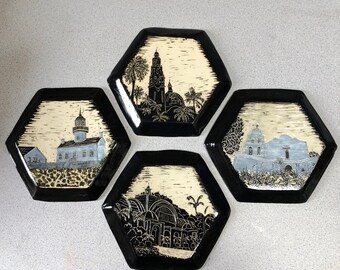 Hand Carved San Diego Ceramic Wall Tile: Sgraffito Art