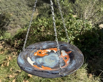 Handmade Ceramic  Koi Bird Bath - Hanging or Tabletop