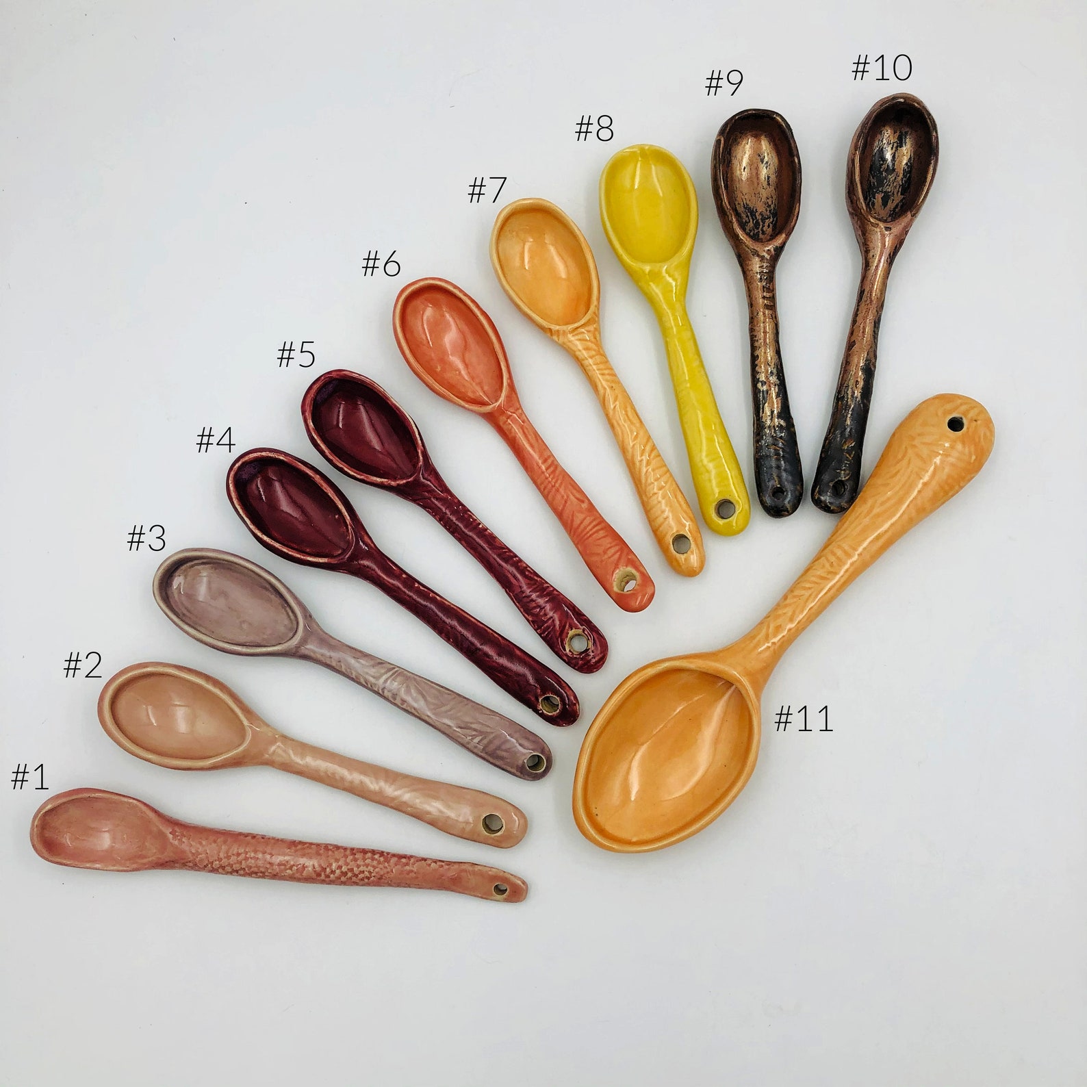 Handmade ceramic spoons with textured handles glazed on both Etsy