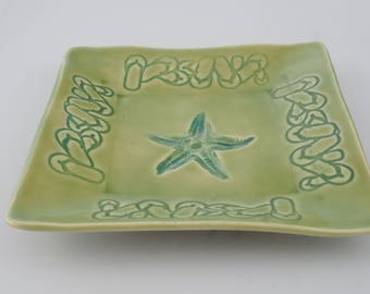 Handmade Ceramic Soap Dish: Starfish & Flip Flops Trinket Plate