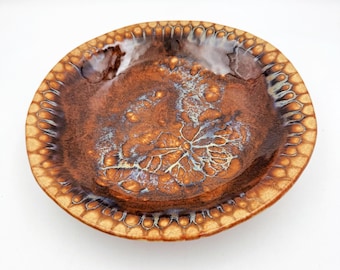 Handmade Ceramic Bowl with layered glazes in shades of brown, butterscotch and blue