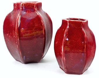 Handbuilt Pottery Ginger Jar: Cranberry Red Stoneware Vase