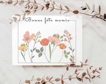 Karte zum Omatag - Karte zum Großmuttertag - Großmuttertag - Digitale Karte zum Ausdrucken, druckbare PDF-Karte, Karte mit Blume auf Stielen