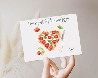Valentine's Day card humor pizza theme, Valentine's Day card, love card, digital card to print/printable PDF, Valentine's Day