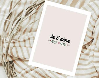 Carte je t'aime, carte de Saint-Valentin digitale,carte saint valentin à imprimer,carte amour,carte st-valentin, carte simple,imprimable