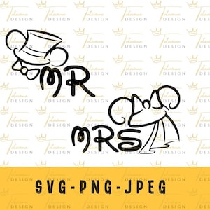 Bride and Groom Mickey Minnie Hats Svg WEDDING married Svg DISNEYLAND bound  SVG Png, Disney Instant File Download, Mrs and Mr Disney Svg
