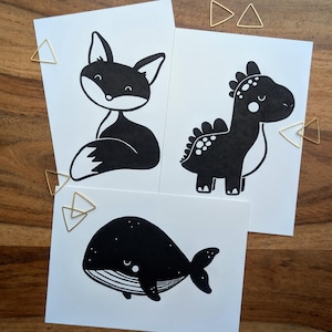 Postales lindas hechas a mano en linograbado | Papel acuarela A6 (14,8 x 10,5 cm) | Impresión en blanco y negro hecha a mano