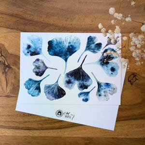 Ginkgo dipinto a mano con acquerello | Stampa artistica A6 su carta di cotone pregiato al 100%