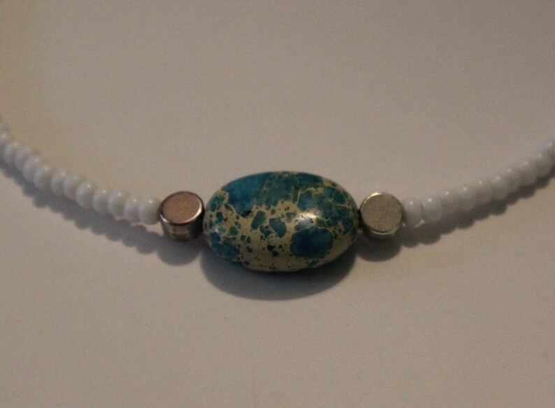 Blue Turquoise Anklet HandmadeWhite Seed Bead Ankle BraceletBody JewelryBlue Gemstone Bracelet AnkleGift For HerWhite And BlueBeaded