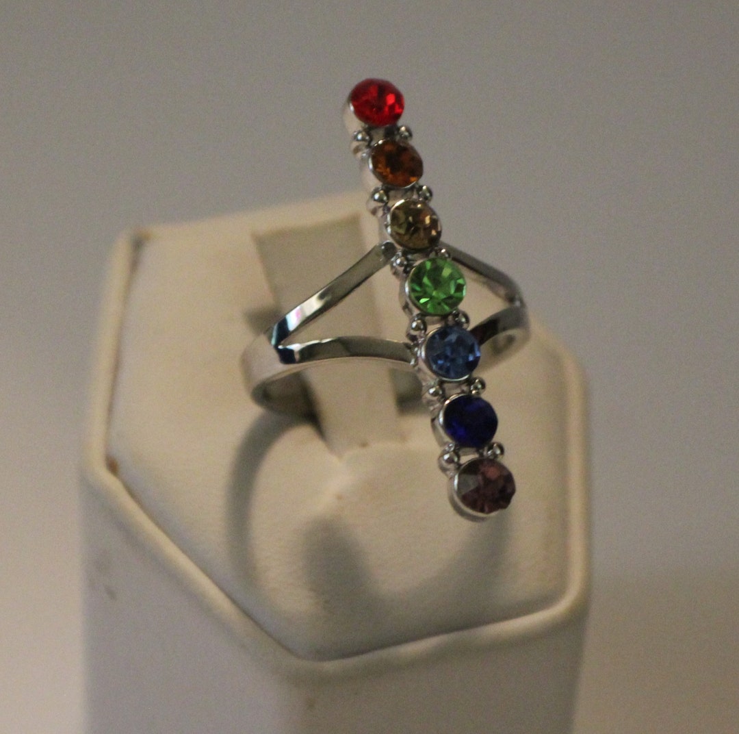 Chakra Ring/silver & Crystal Chakra Ring/reiki Ring/adjustable Etsy