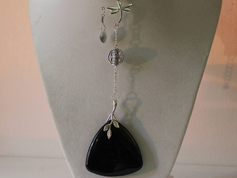 Black Agate Choker NecklaceFree ShippingSilver And Black ChokerSilver Dragonfly NecklaceBlack Gemstone ChokerFor WomenRibbon Chokers