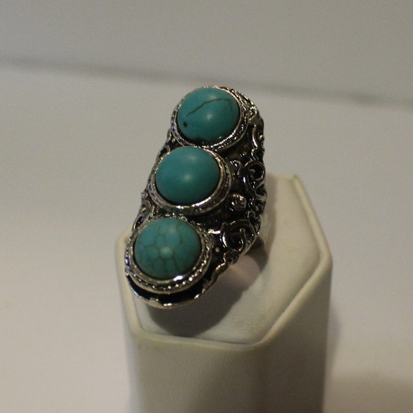 Big Turquoise Ring/Ring Handmade/Multi Stone Gemstone Ring/Tibetan Silver Ring Beaded/Chunky Ring/Statement Jewelry/Fast Shipping/Unisex