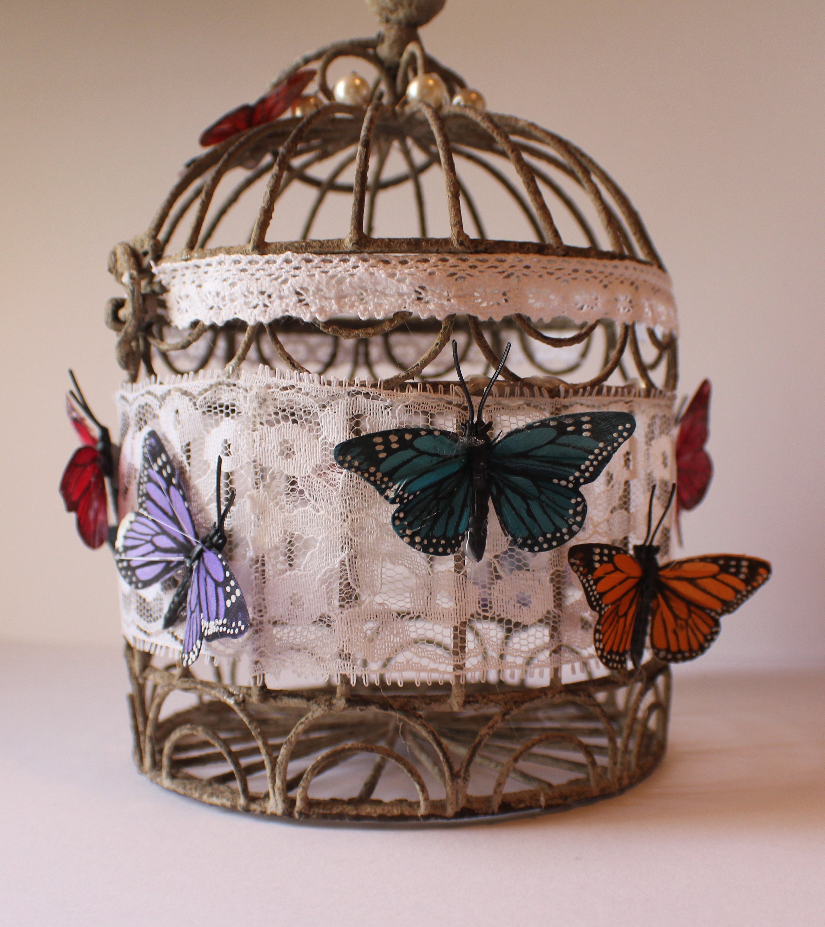 Metal Bird Cage With Colorful Butterflies/shabby Chic Decor/hanging Bird  Cage Handcrafted/monarch Butterfly Decor/garden Bird Cage/nature 