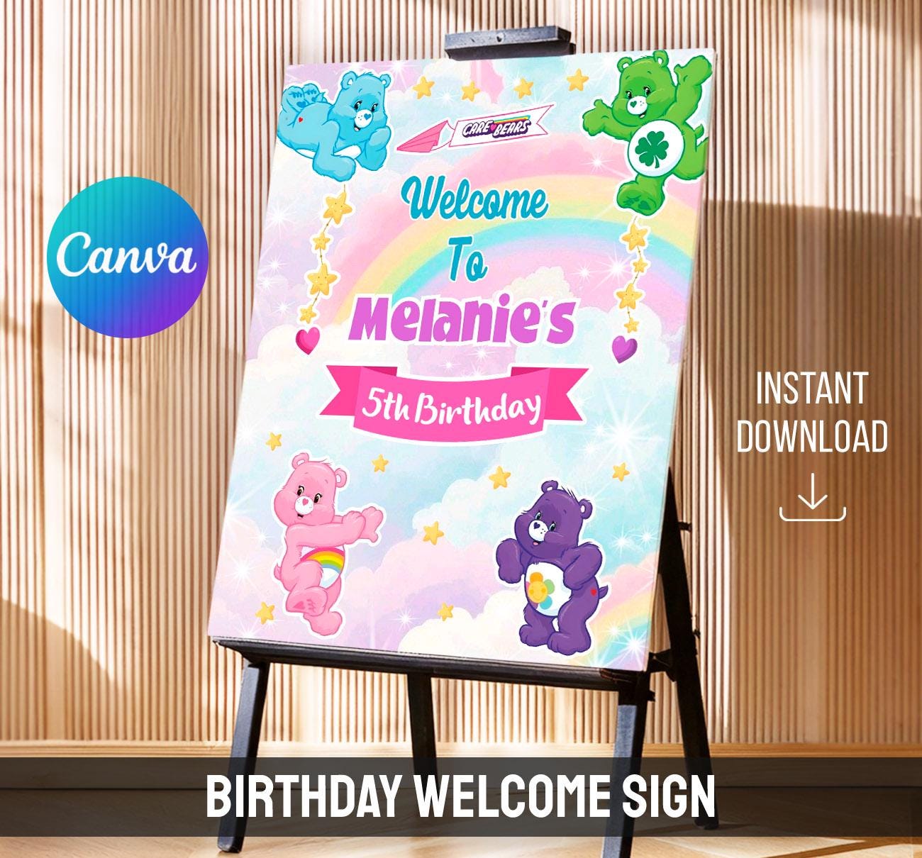 Letrero de bienvenida de cumpleaños de los Ositos Cariñositos, Ositos Cariñositos bienvenidos, póster de osito de peluche imprimible, descarga instantánea, plantilla de invitación de cumpleaños editable